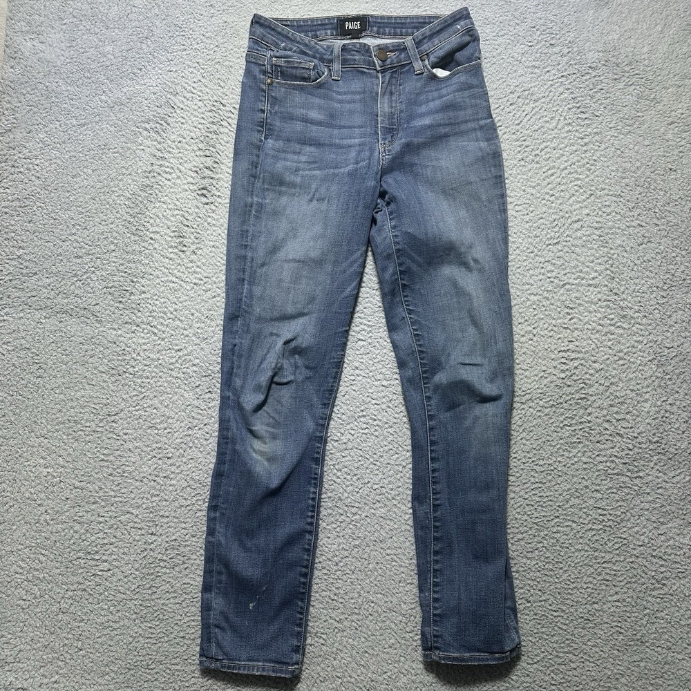 Paige Hoxton Dark Blue Distressed Faded Denim Ankle Stretch Pants Jeans Size 27